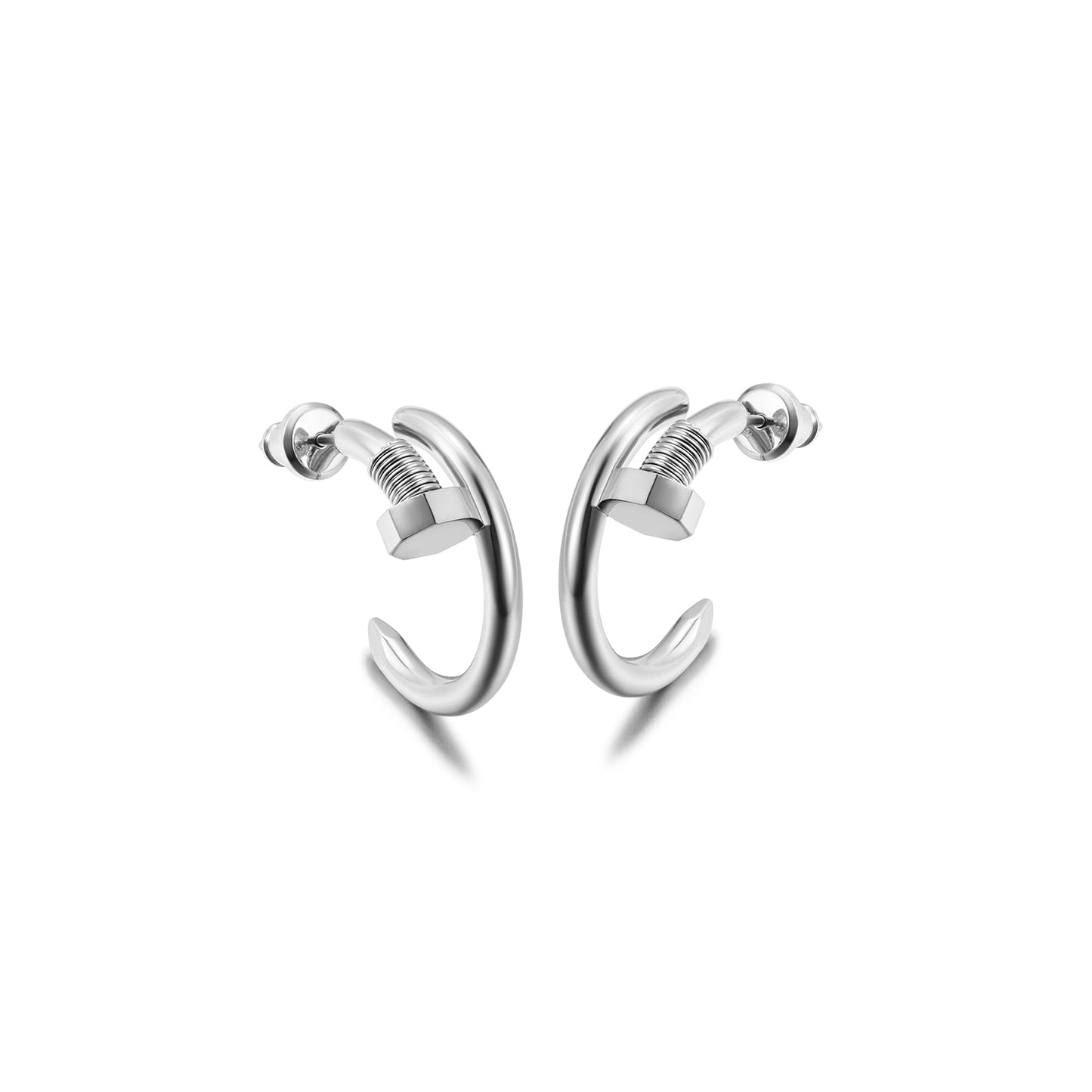 Silver large screw earrings-SCE475STWGS