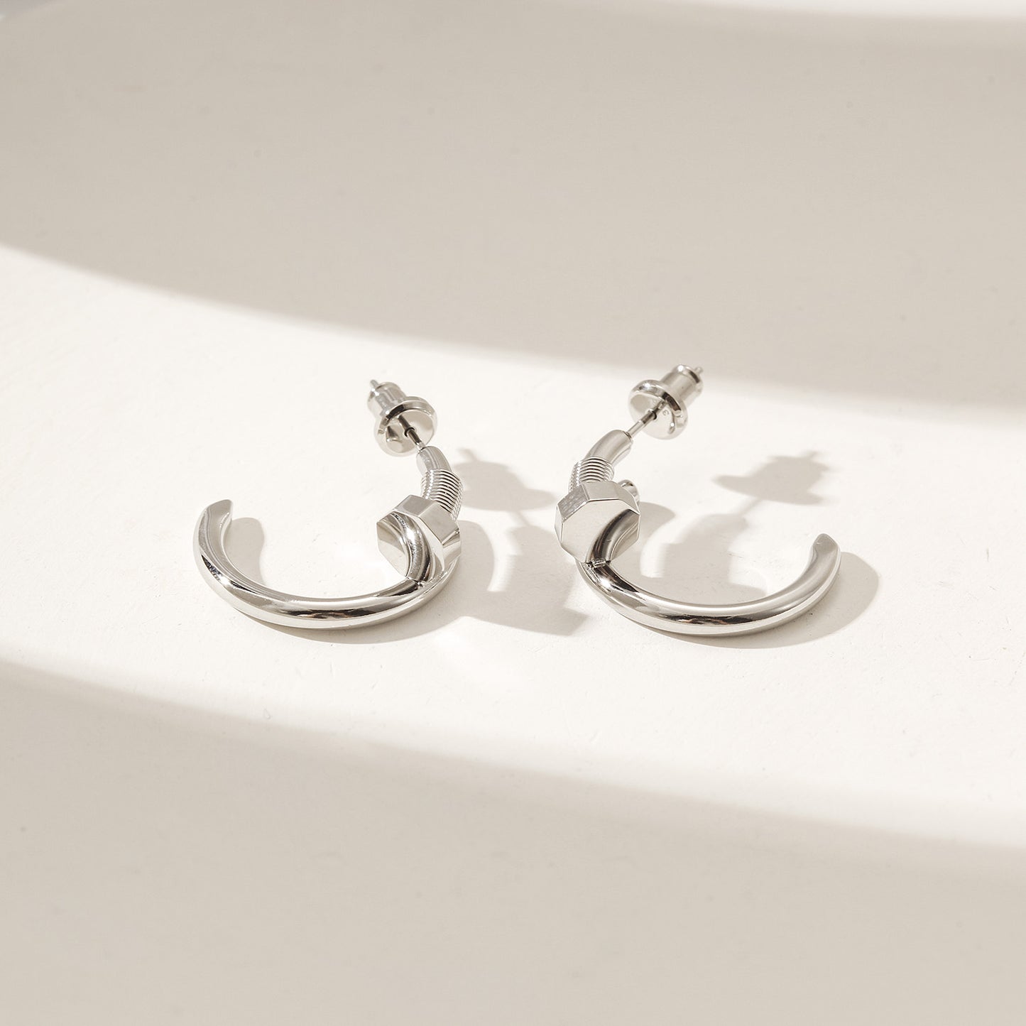 Silver large screw earrings-SCE475STWGS