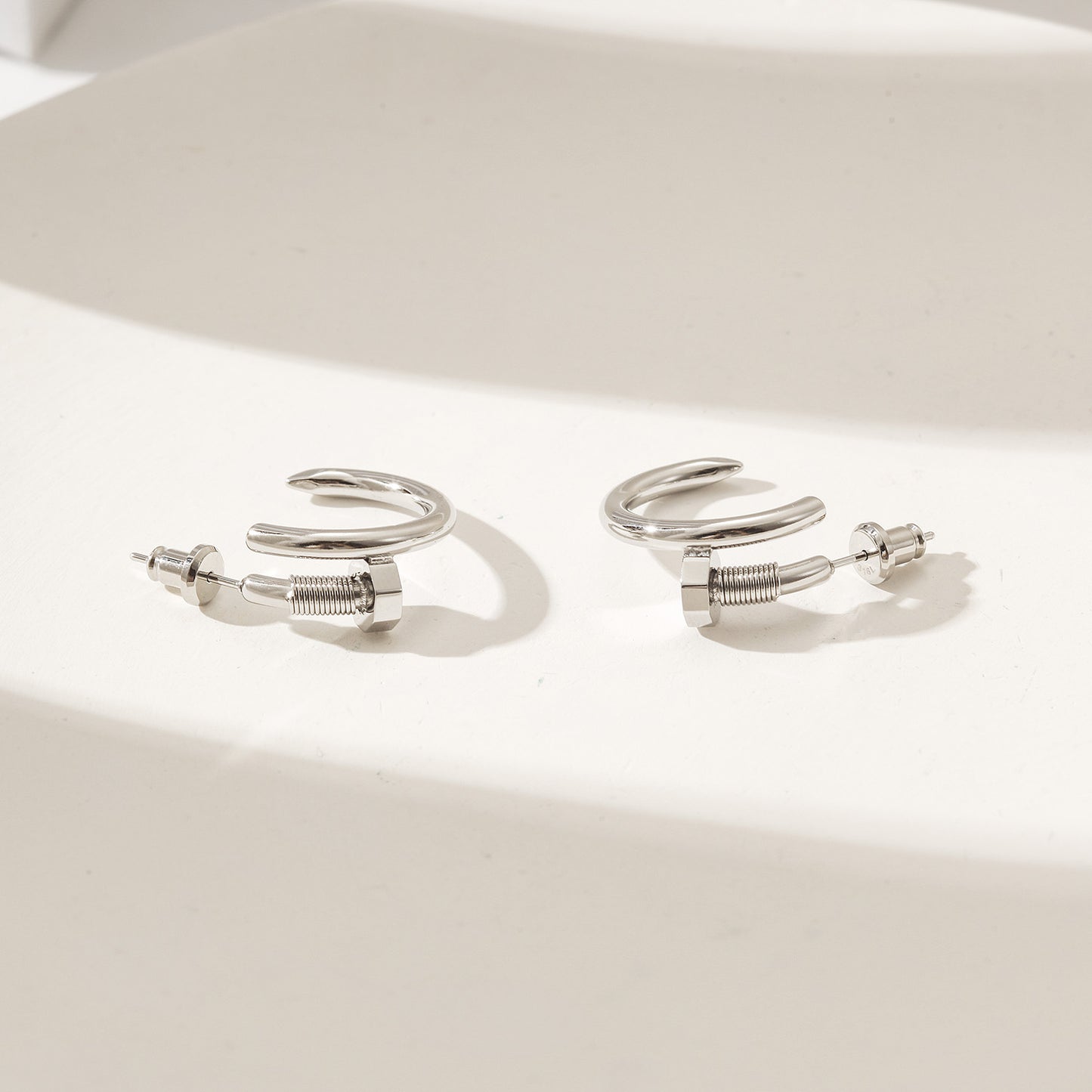 Silver large screw earrings-SCE475STWGS