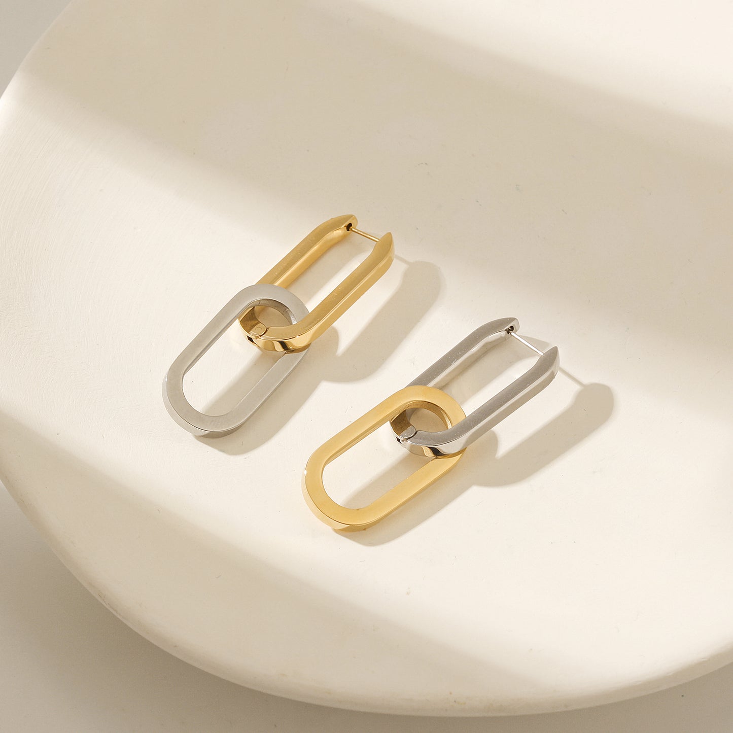 Intermediate color double ring earrings-SCE476STMC
