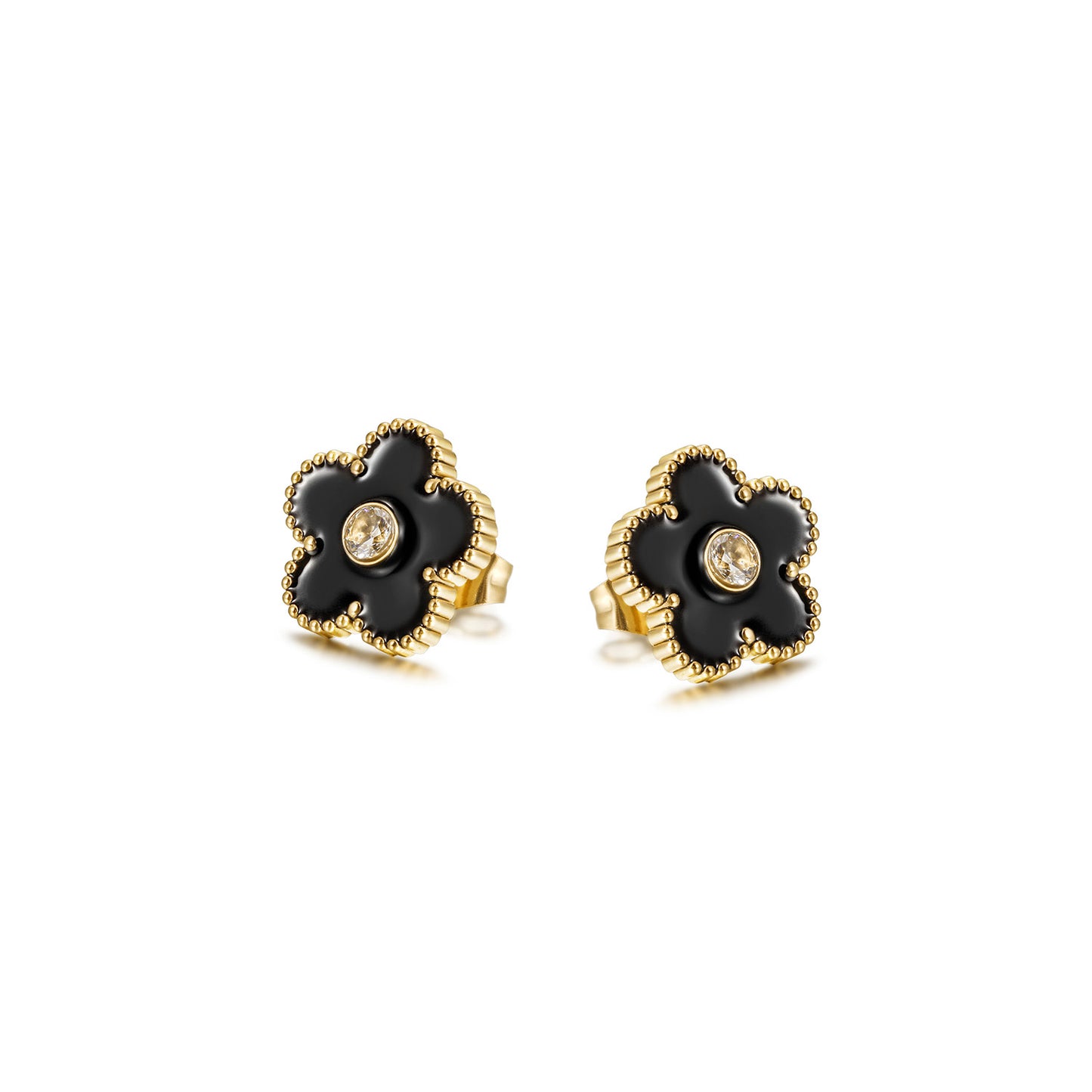 Black floral earrings-SCE478STGCBK