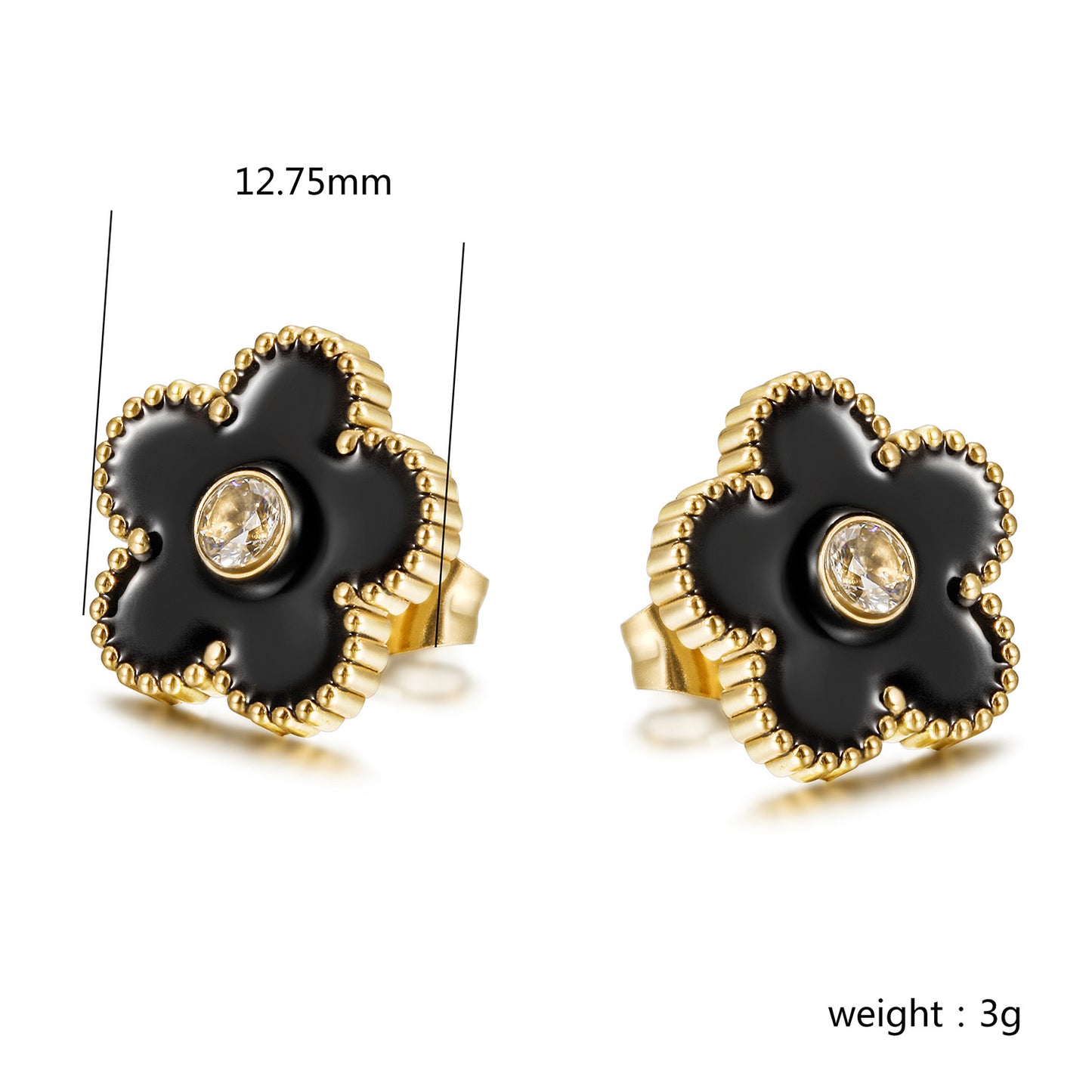 Black floral earrings-SCE478STGCBK