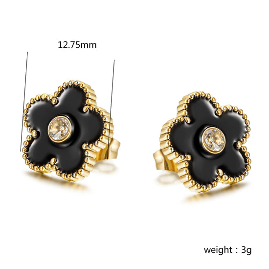Black floral earrings-SCE478STGCBK