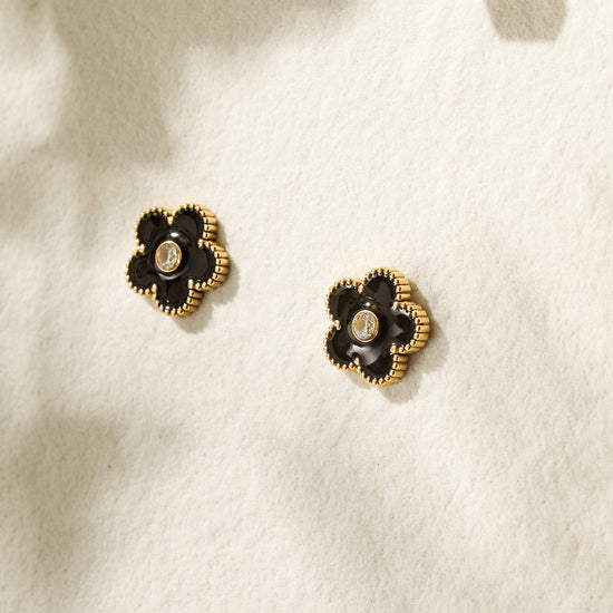 Black floral earrings-SCE478STGCBK