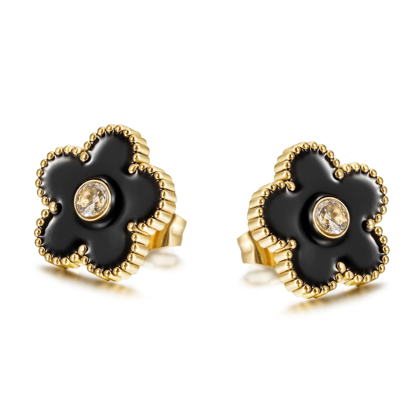 Black floral earrings-SCE478STGCBK