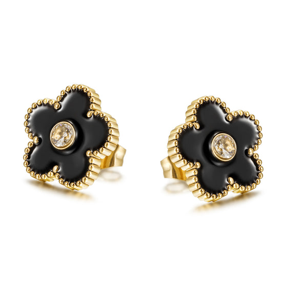 Black floral earrings-SCE478STGCBK