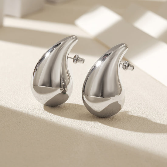 Silver Water Drop Earrings-SCE480STWGL