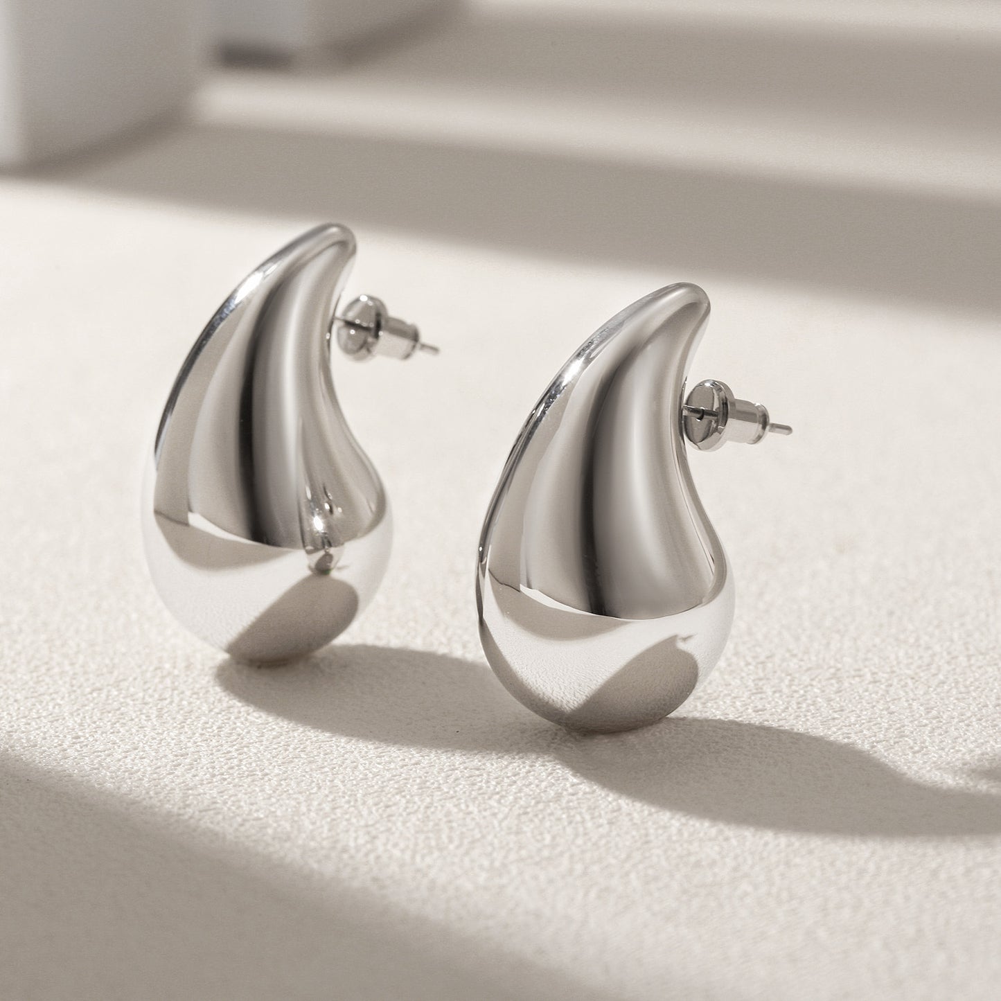 Water droplet smooth ear studs-SCE480STWGS