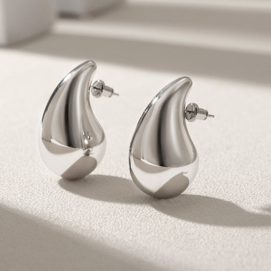 Water droplet smooth ear studs-SCE480STWGS