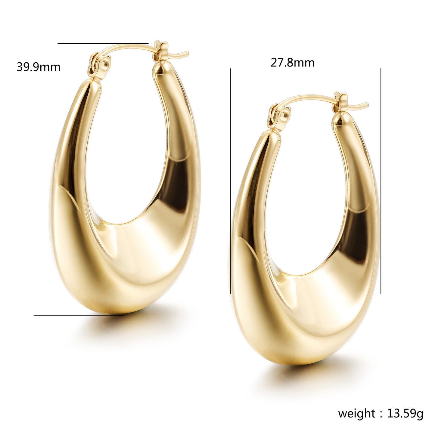Golden Large C Smooth Earrings-SCE495STGC