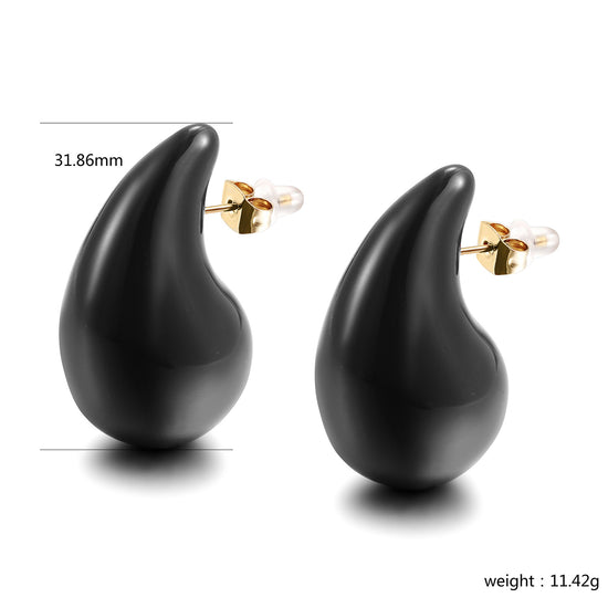 Black Water Drop Earrings-SCE510STGCBK-M