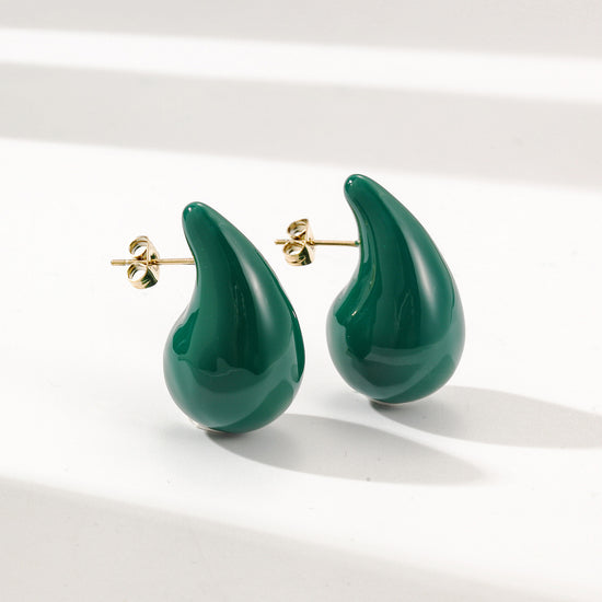 Dark green water droplet earrings-SCE510STGCGN-M