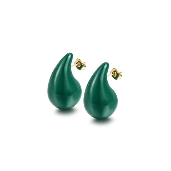Dark green water droplet earrings-SCE510STGCGN-M
