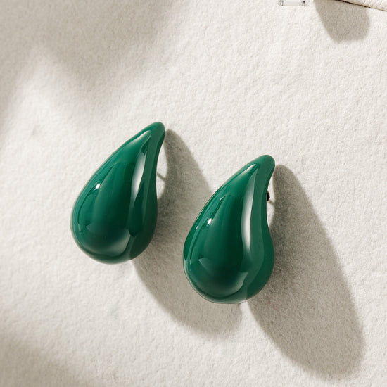 Dark green water droplet earrings-SCE510STGCGN-M