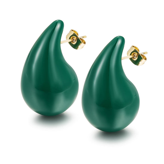 Dark green water droplet earrings-SCE510STGCGN-M