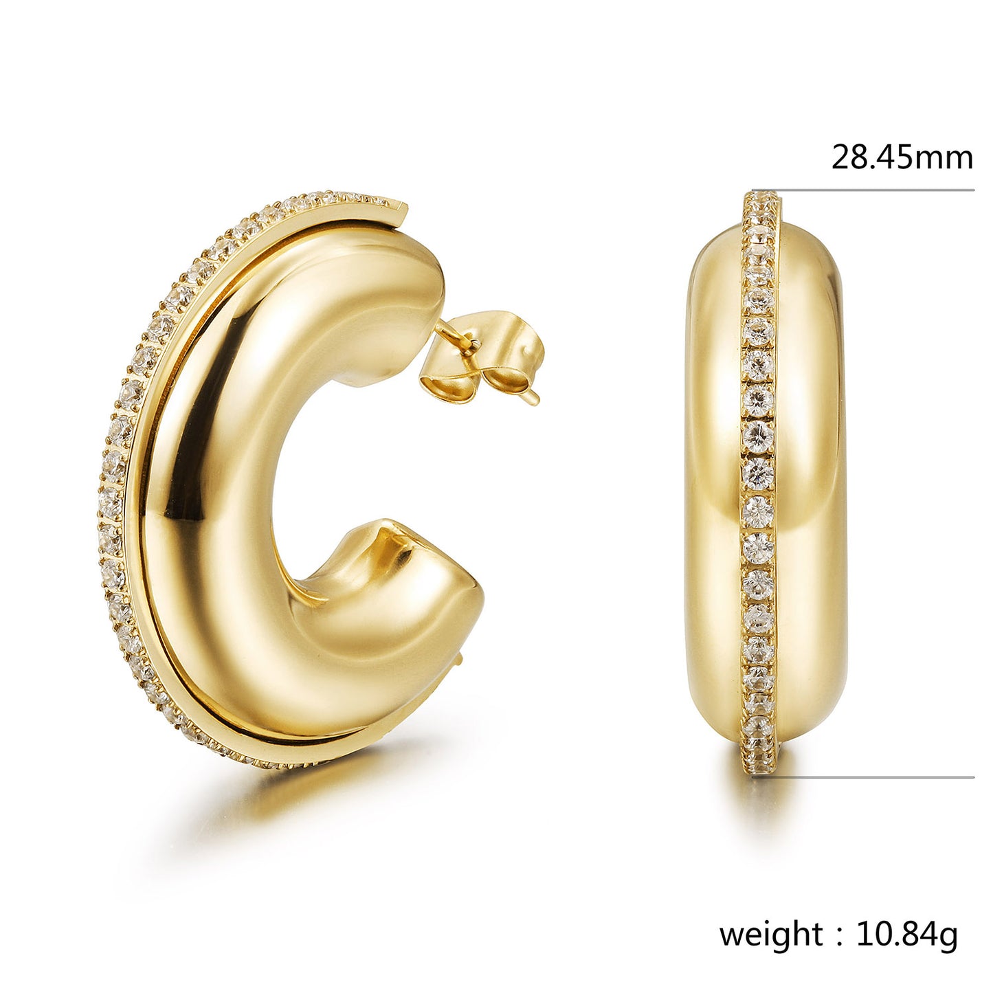 C-shaped full diamond earrings-SCE513STGCZD