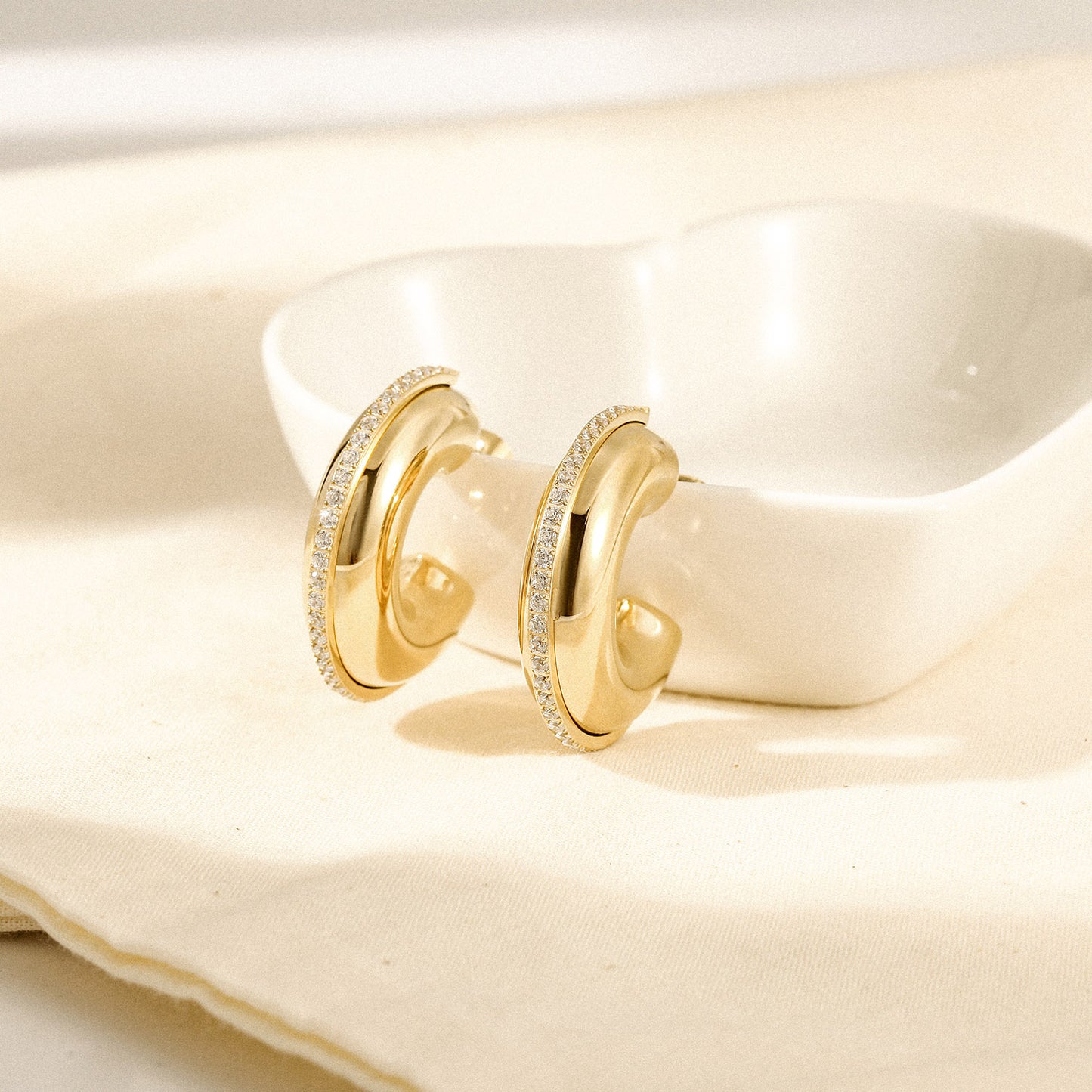 C-shaped full diamond earrings-SCE513STGCZD