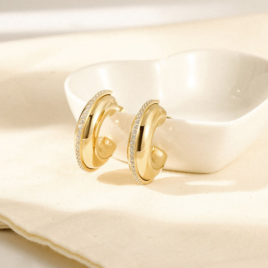 C-shaped full diamond earrings-SCE513STGCZD