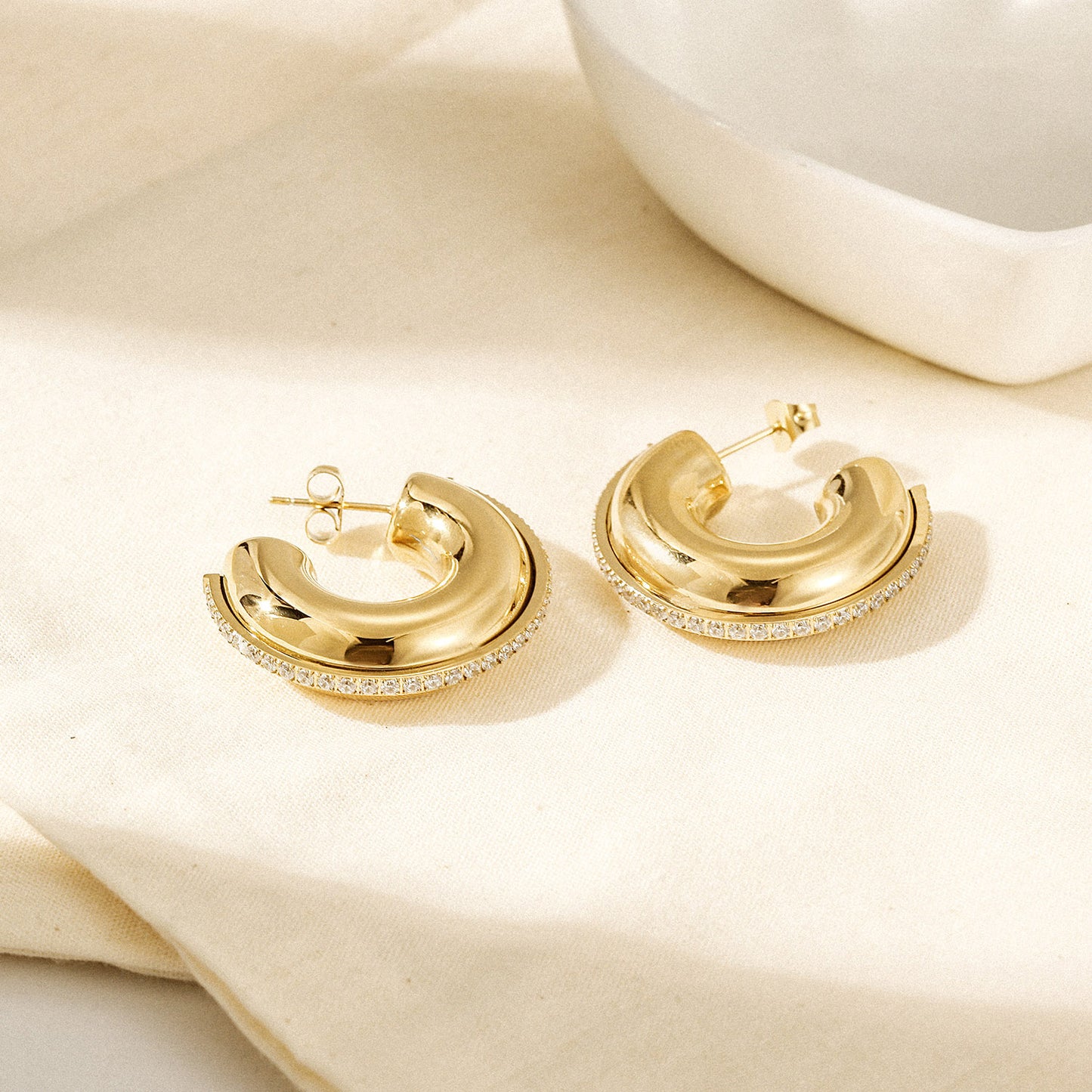 C-shaped full diamond earrings-SCE513STGCZD