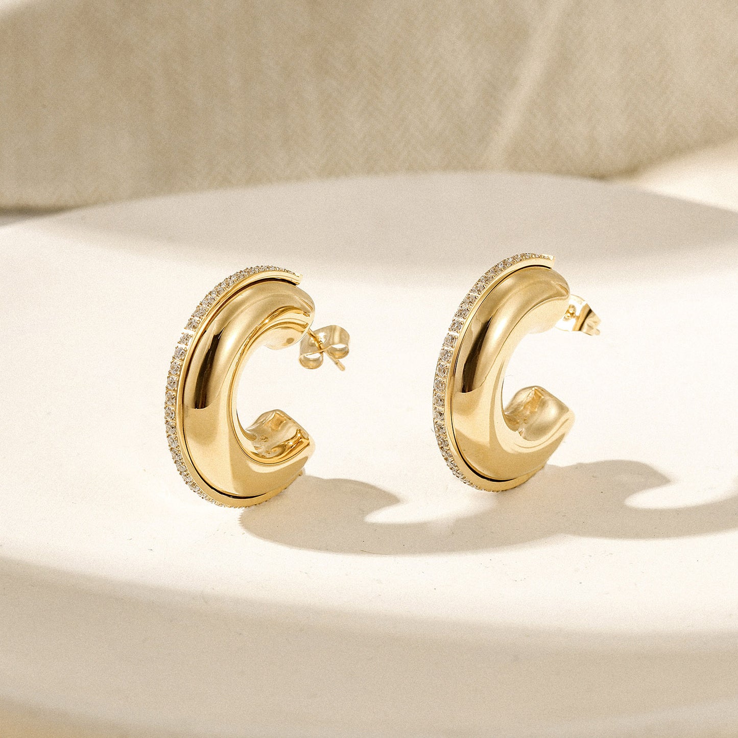 C-shaped full diamond earrings-SCE513STGCZD