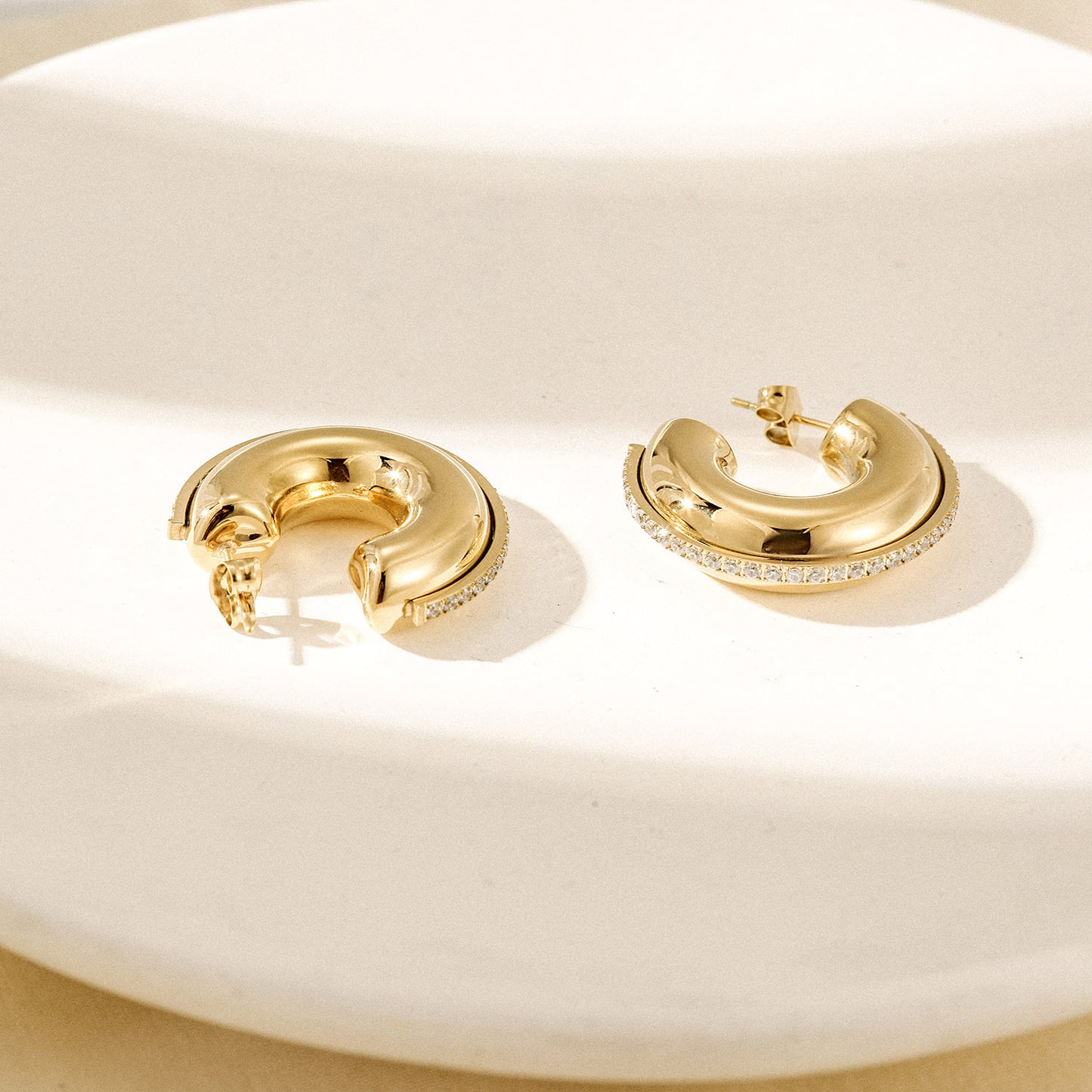 C-shaped full diamond earrings-SCE513STGCZD