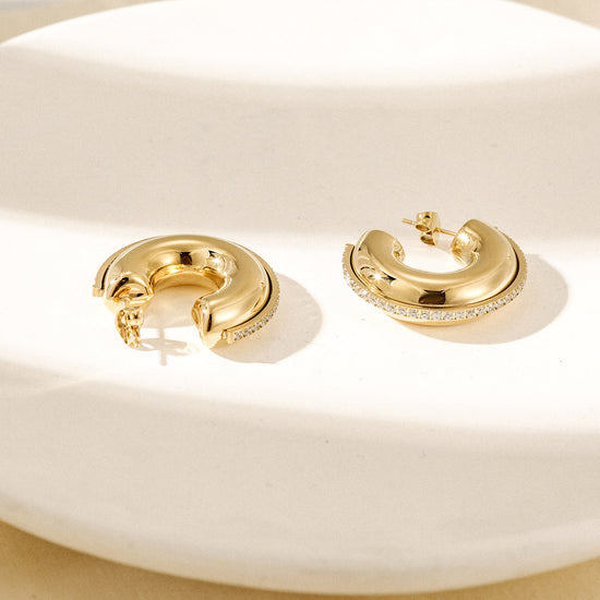 C-shaped full diamond earrings-SCE513STGCZD