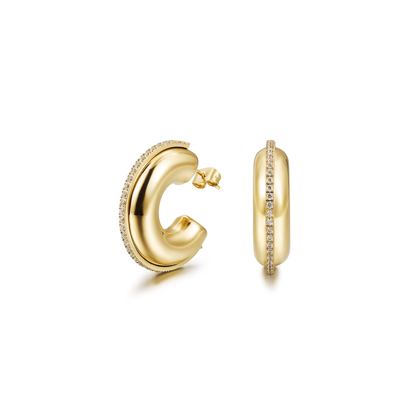 C-shaped full diamond earrings-SCE513STGCZD