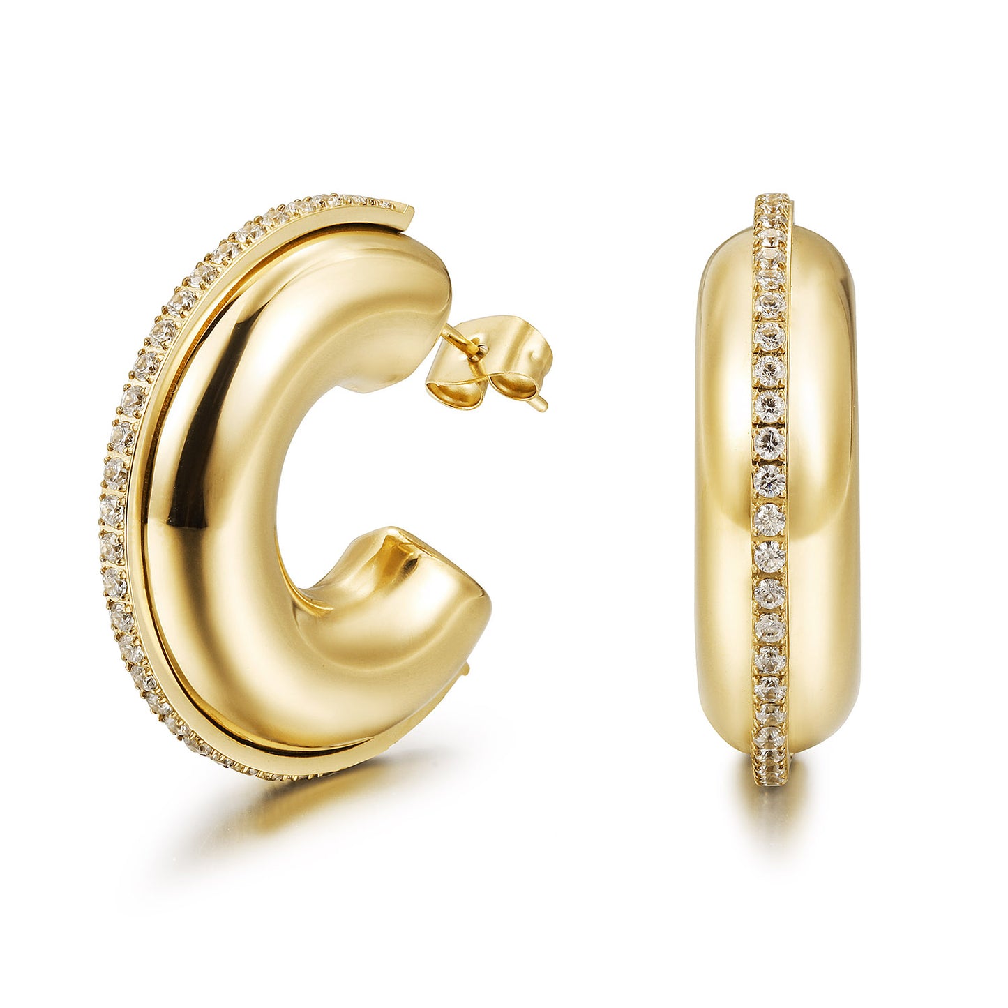 C-shaped full diamond earrings-SCE513STGCZD