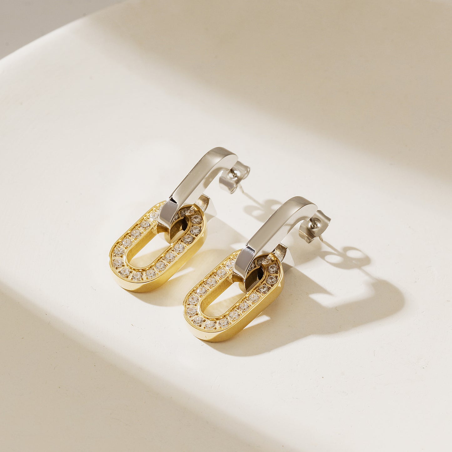 O-shaped full diamond hook earrings-SCE515STMCZD
