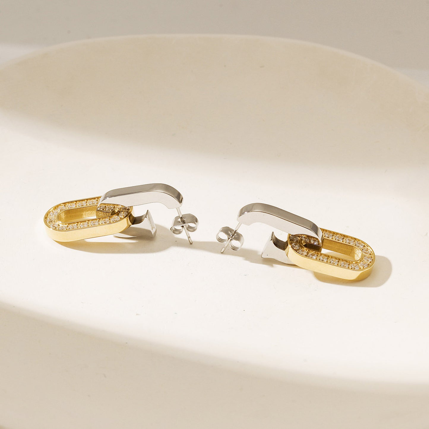 O-shaped full diamond hook earrings-SCE515STMCZD