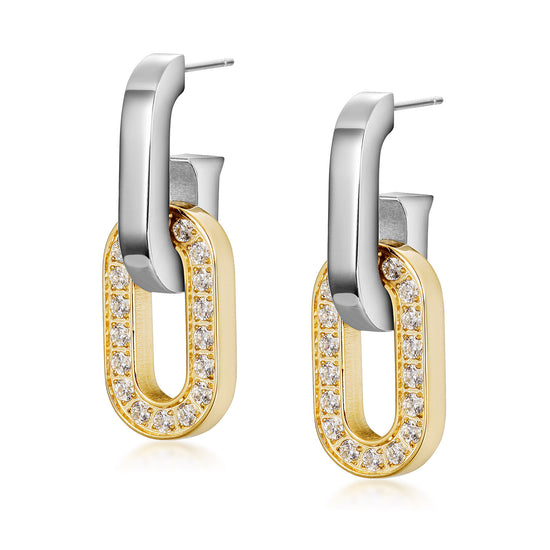 O-shaped full diamond hook earrings-SCE515STMCZD
