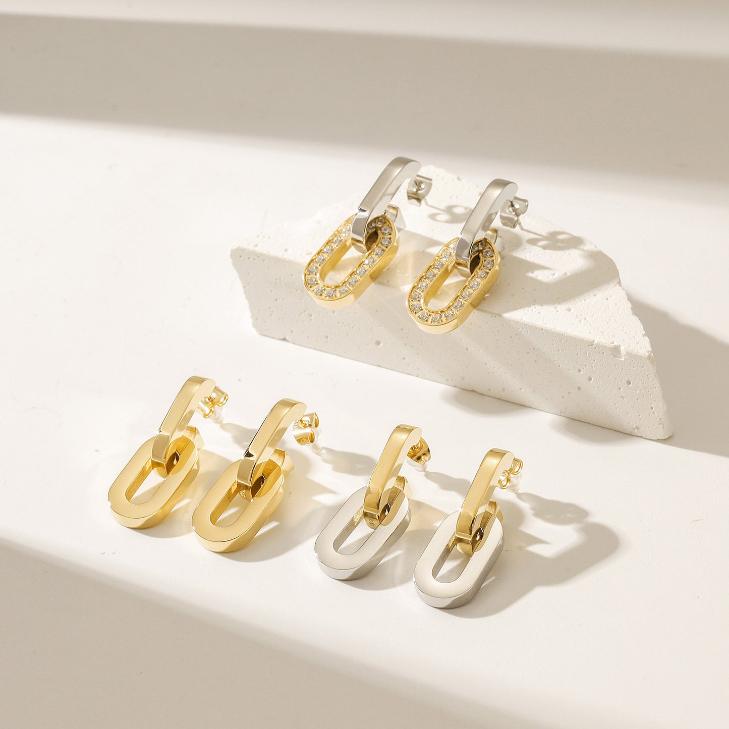 O-shaped full diamond hook earrings-SCE515STMCZD
