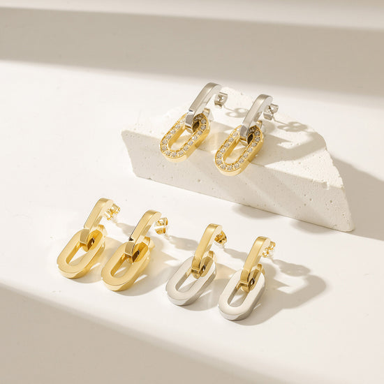 O-shaped full diamond hook earrings-SCE515STMCZD