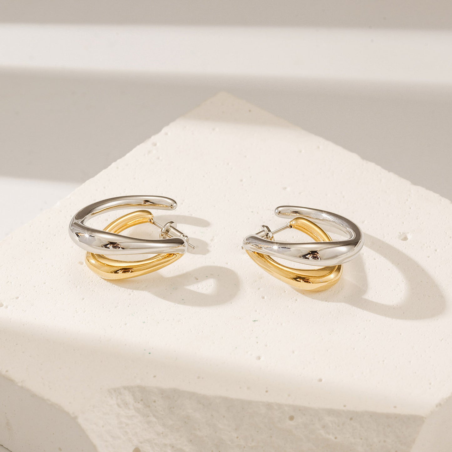 Lrregular Intercolor Circle Earrings-SCE517STMC