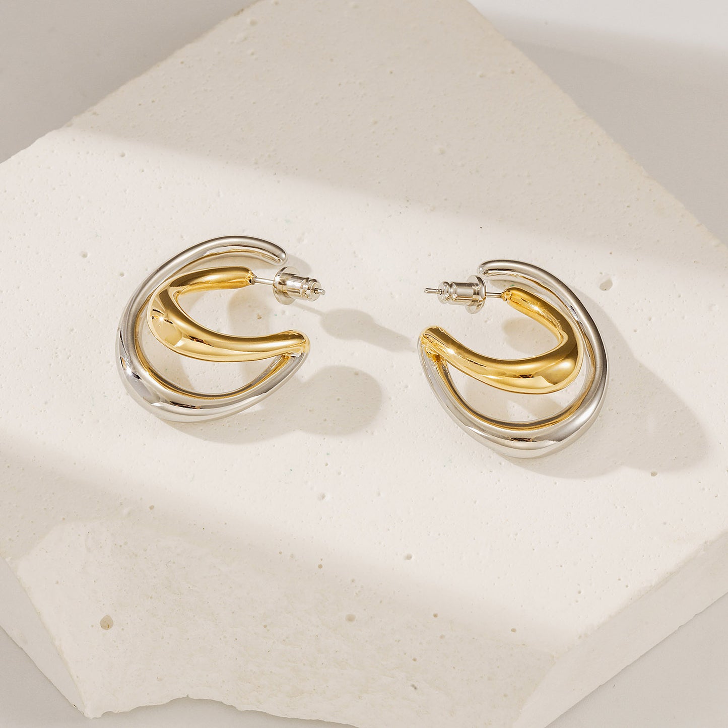 Lrregular Intercolor Circle Earrings-SCE517STMC
