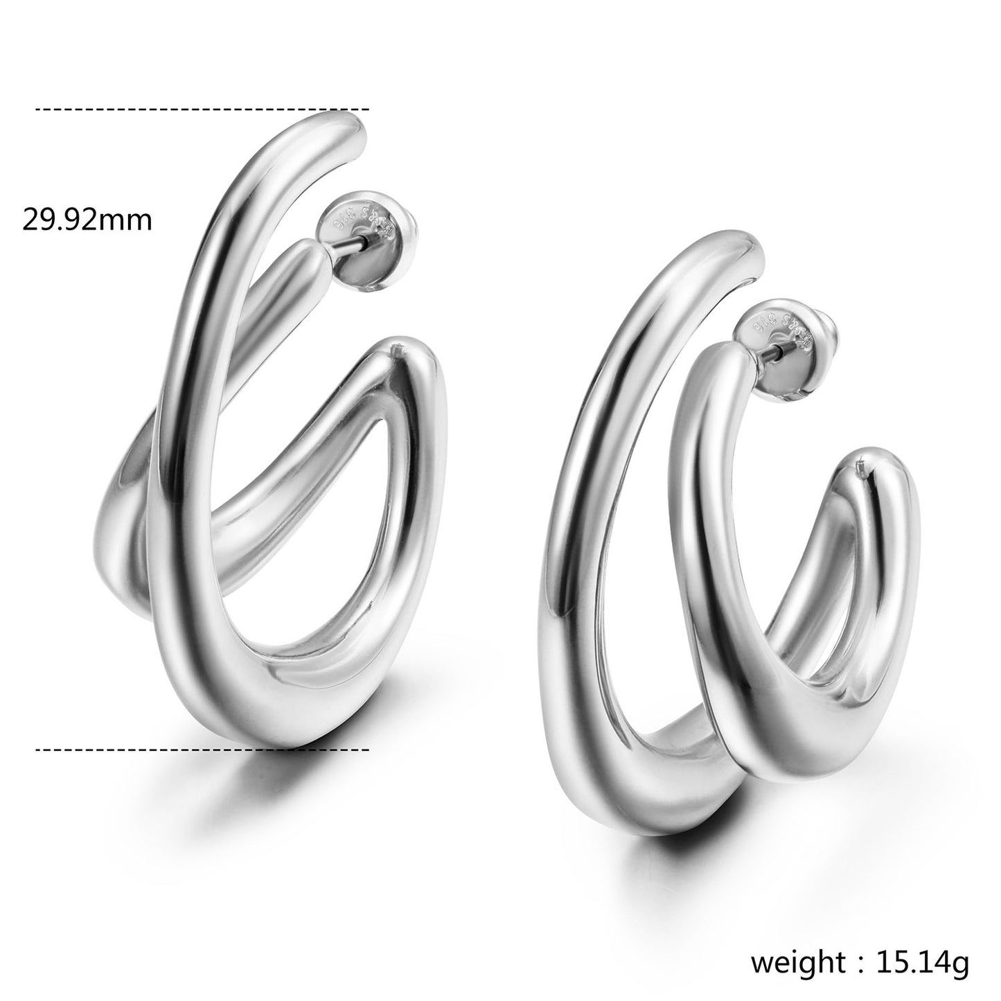 Lrregular silver circle earrings-SCE517STWG