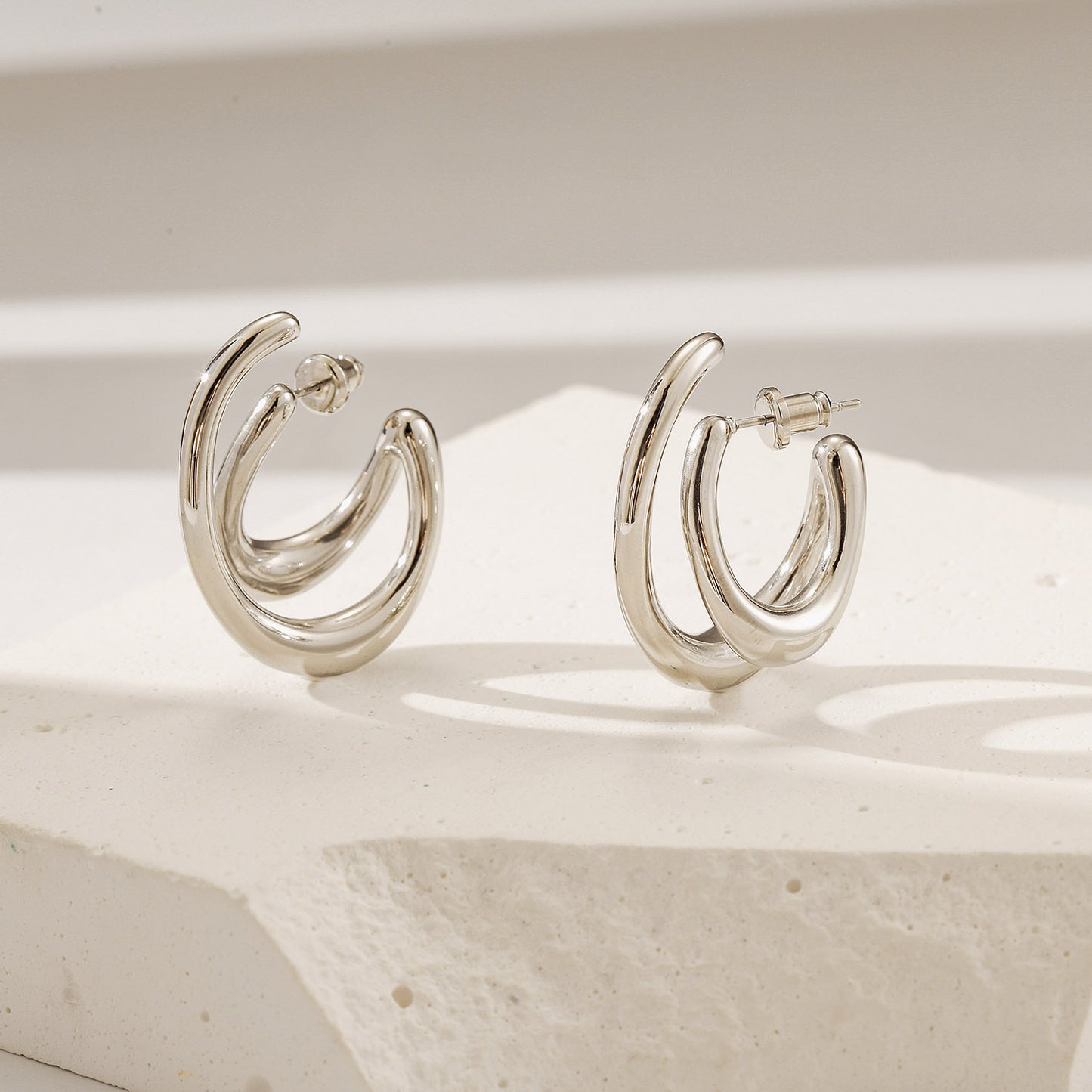 Lrregular silver circle earrings-SCE517STWG