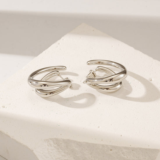Lrregular silver circle earrings-SCE517STWG