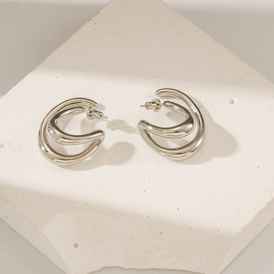 Lrregular silver circle earrings-SCE517STWG