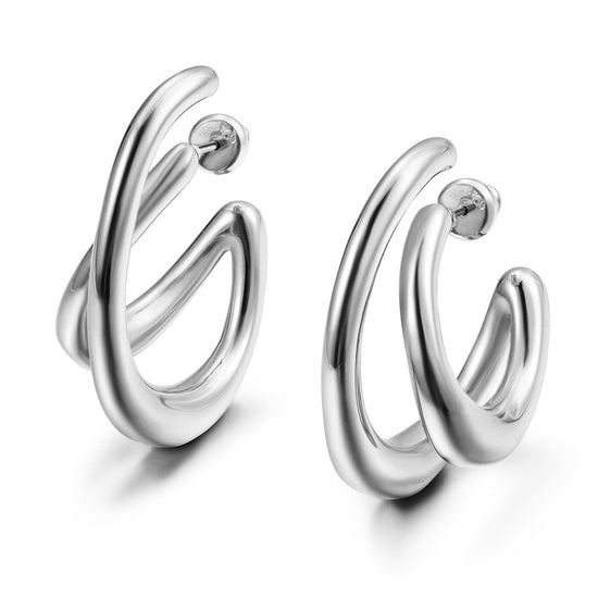 Lrregular silver circle earrings-SCE517STWG