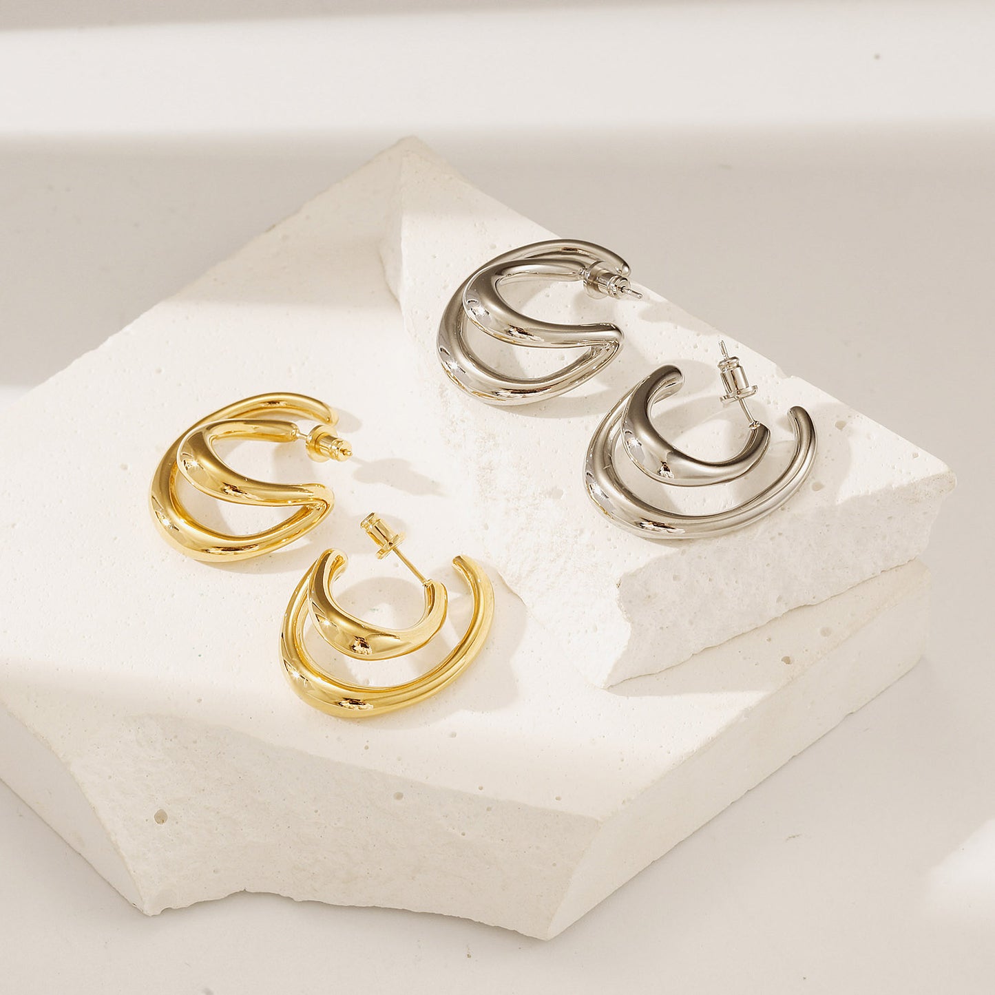 Lrregular silver circle earrings-SCE517STWG