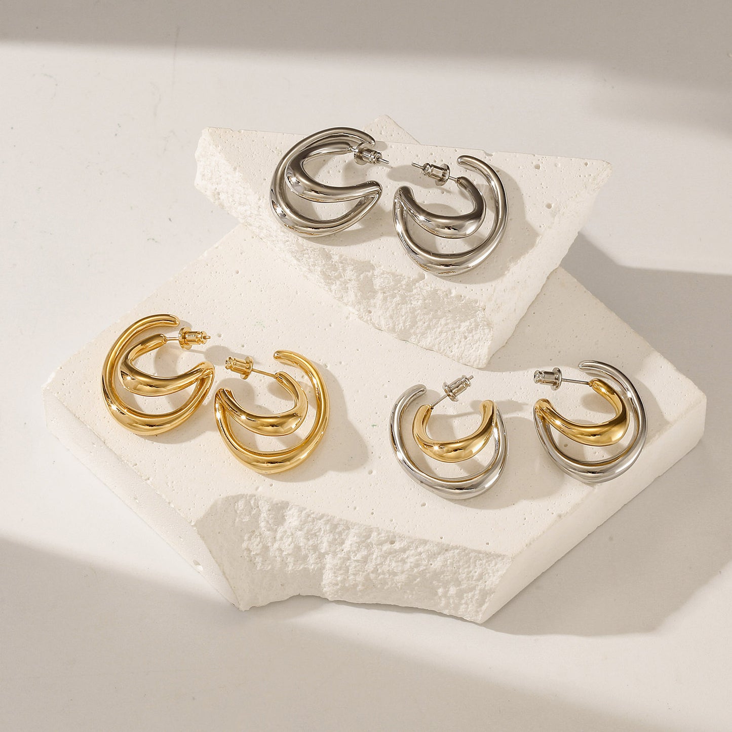 Lrregular silver circle earrings-SCE517STWG