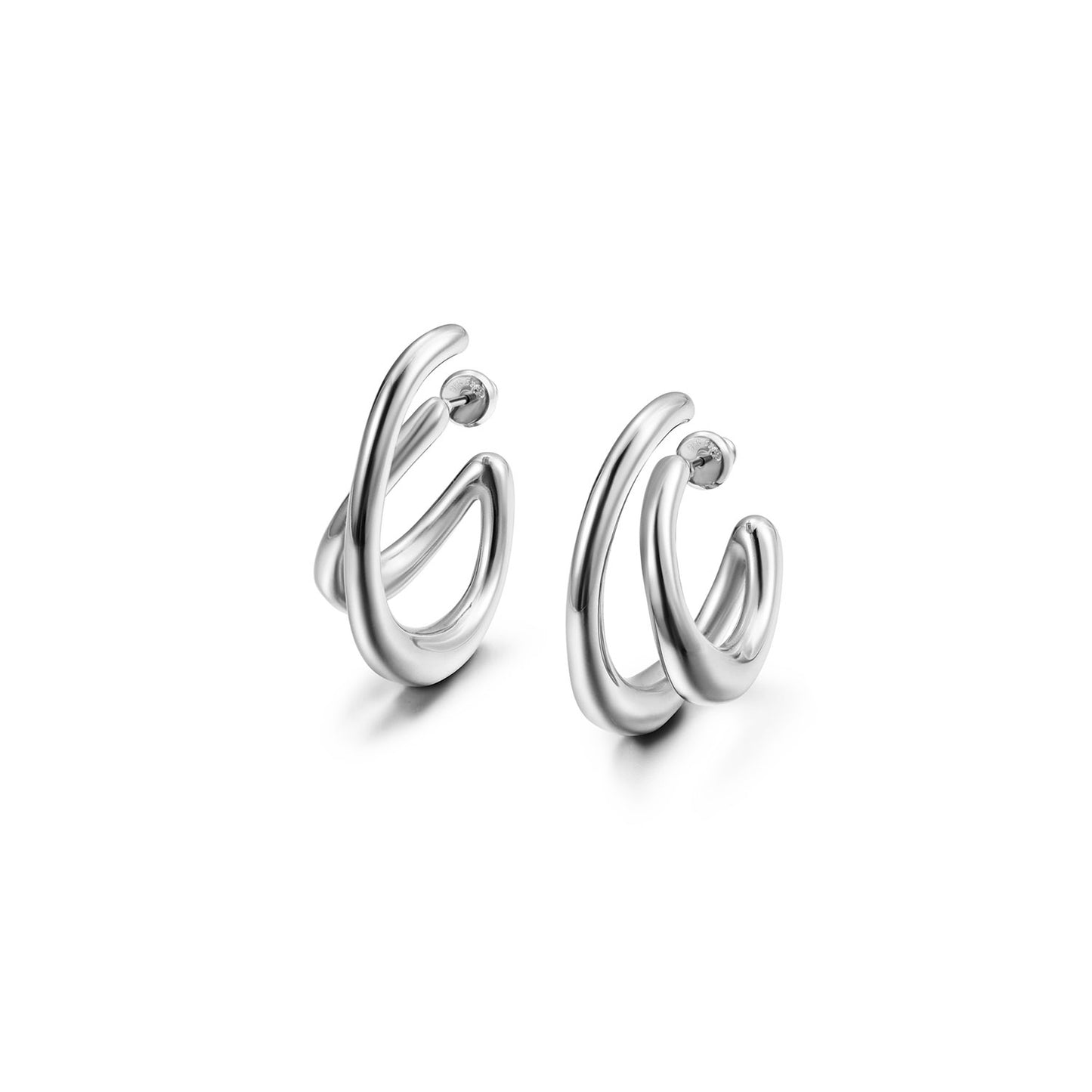 Lrregular silver circle earrings-SCE517STWG