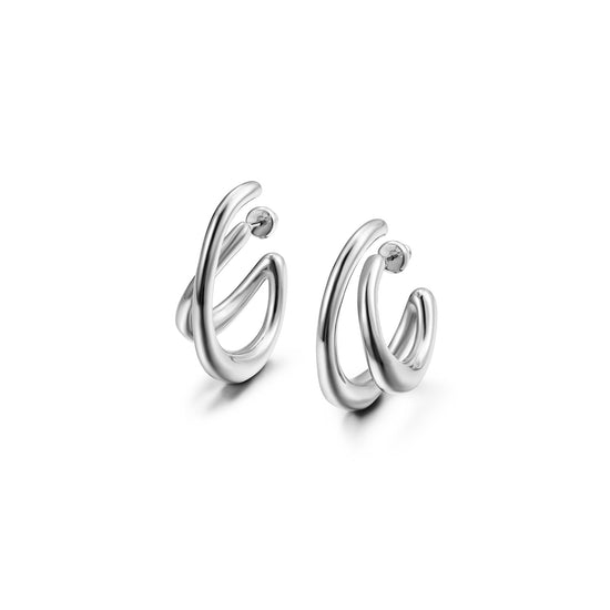 Lrregular silver circle earrings-SCE517STWG