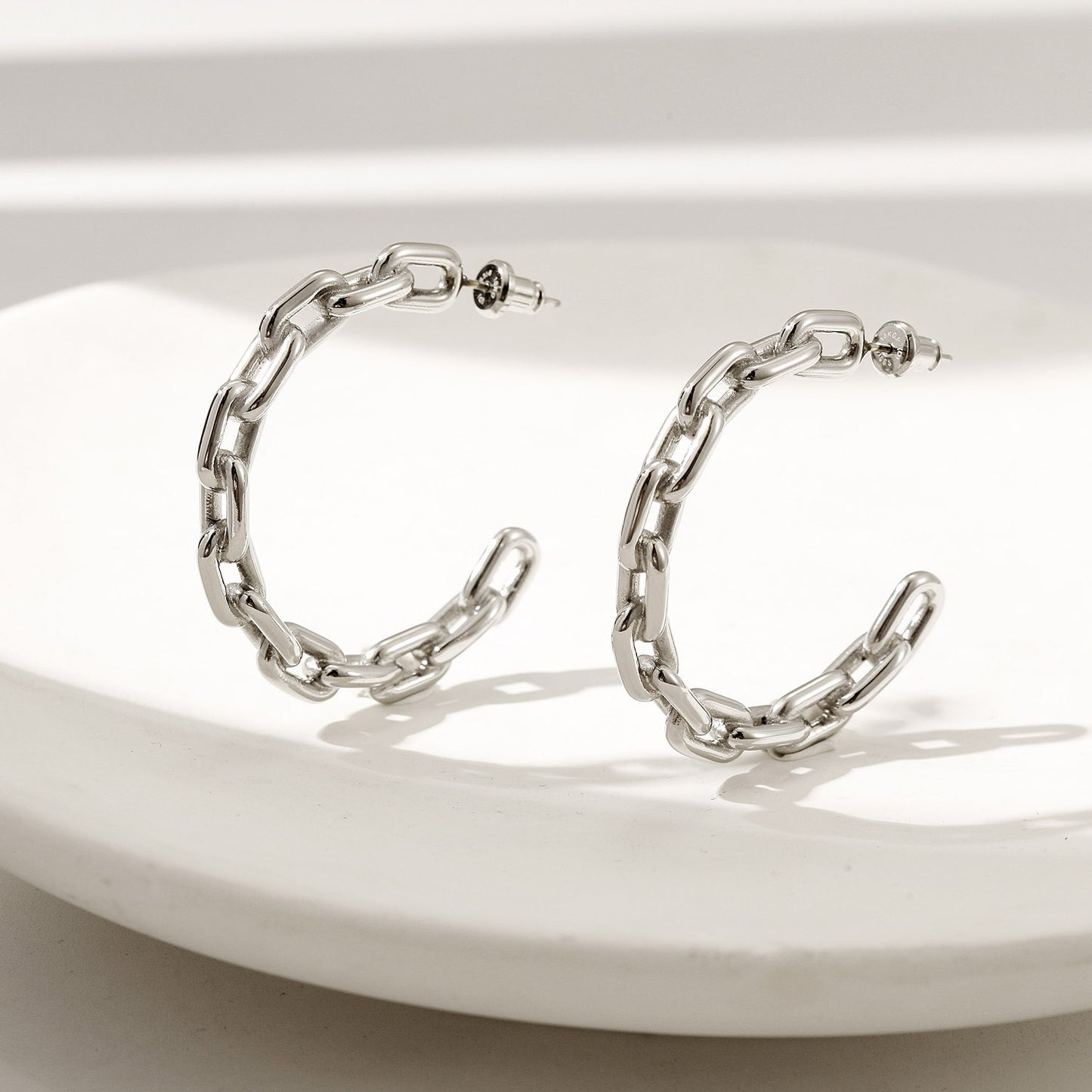 Silver chain earrings-SCE518STWG