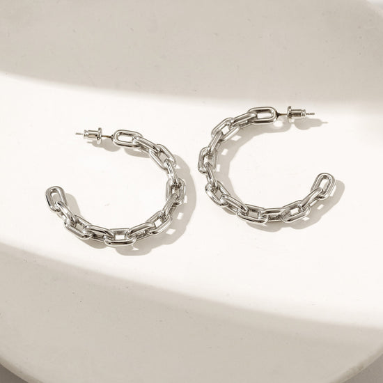 Silver chain earrings-SCE518STWG