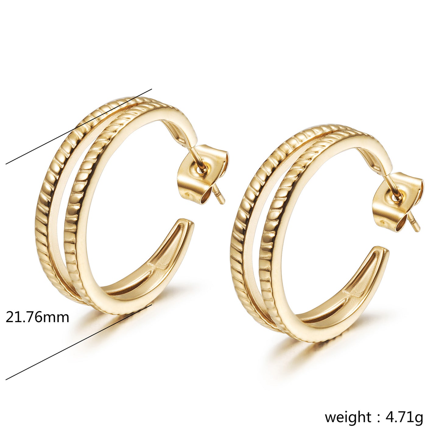 Double C-shaped earrings-SCE519STGC