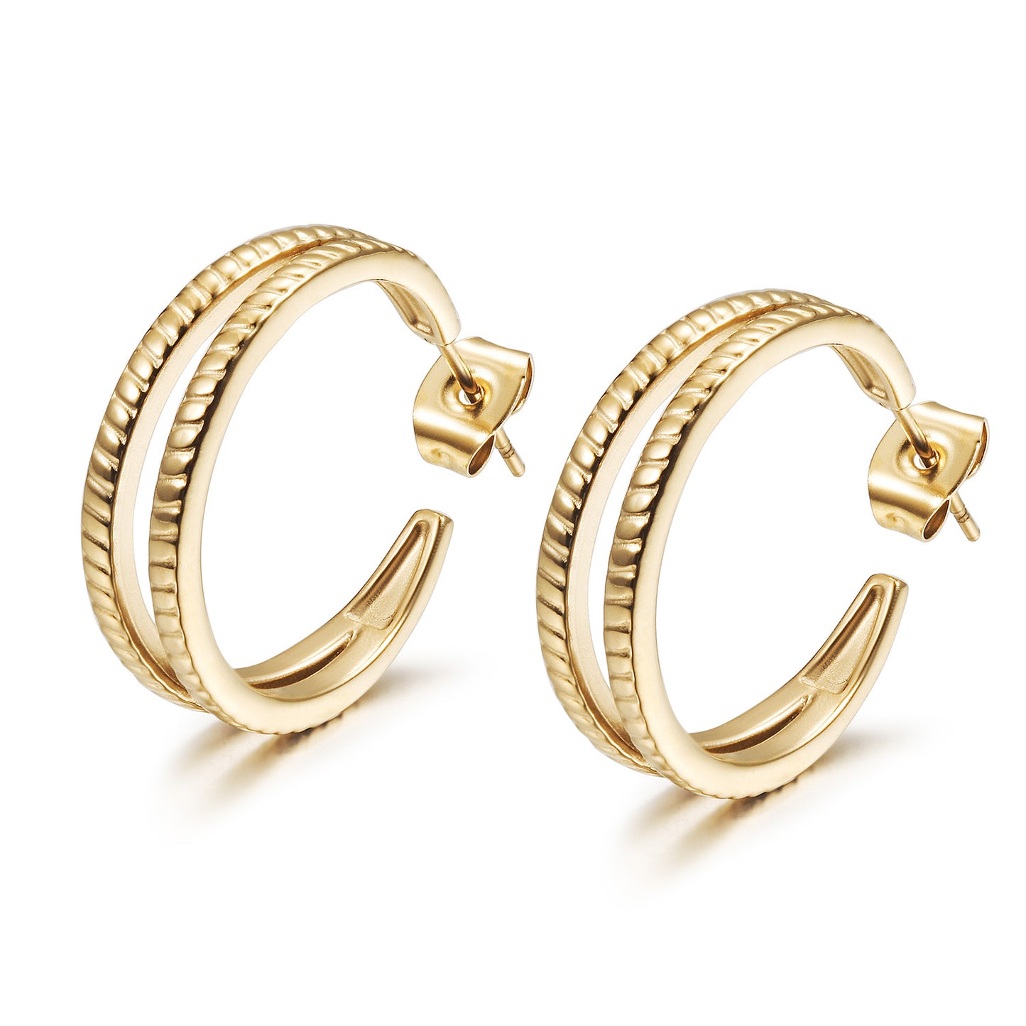 Double C-shaped earrings-SCE519STGC