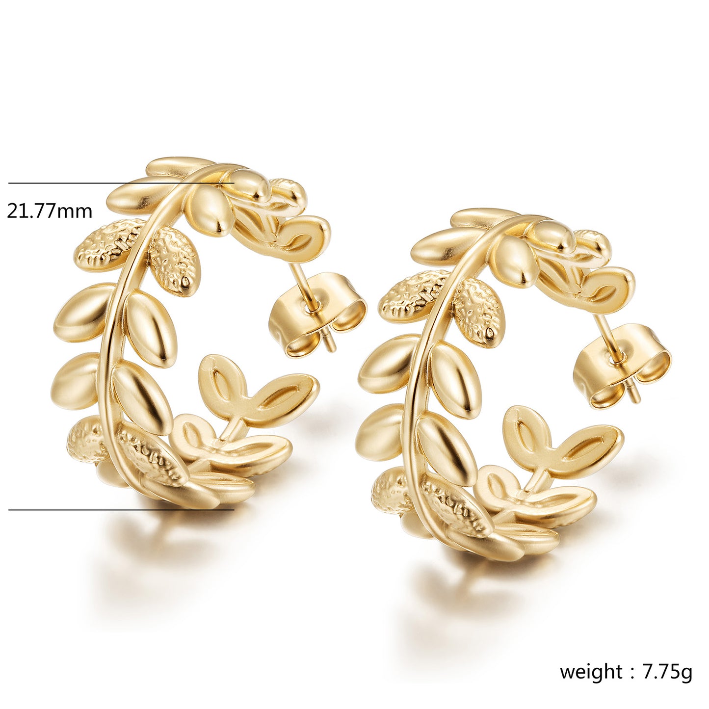 Stainless steel leaf earrings-SCE521STGC