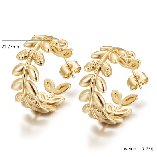 Stainless steel leaf earrings-SCE521STGC